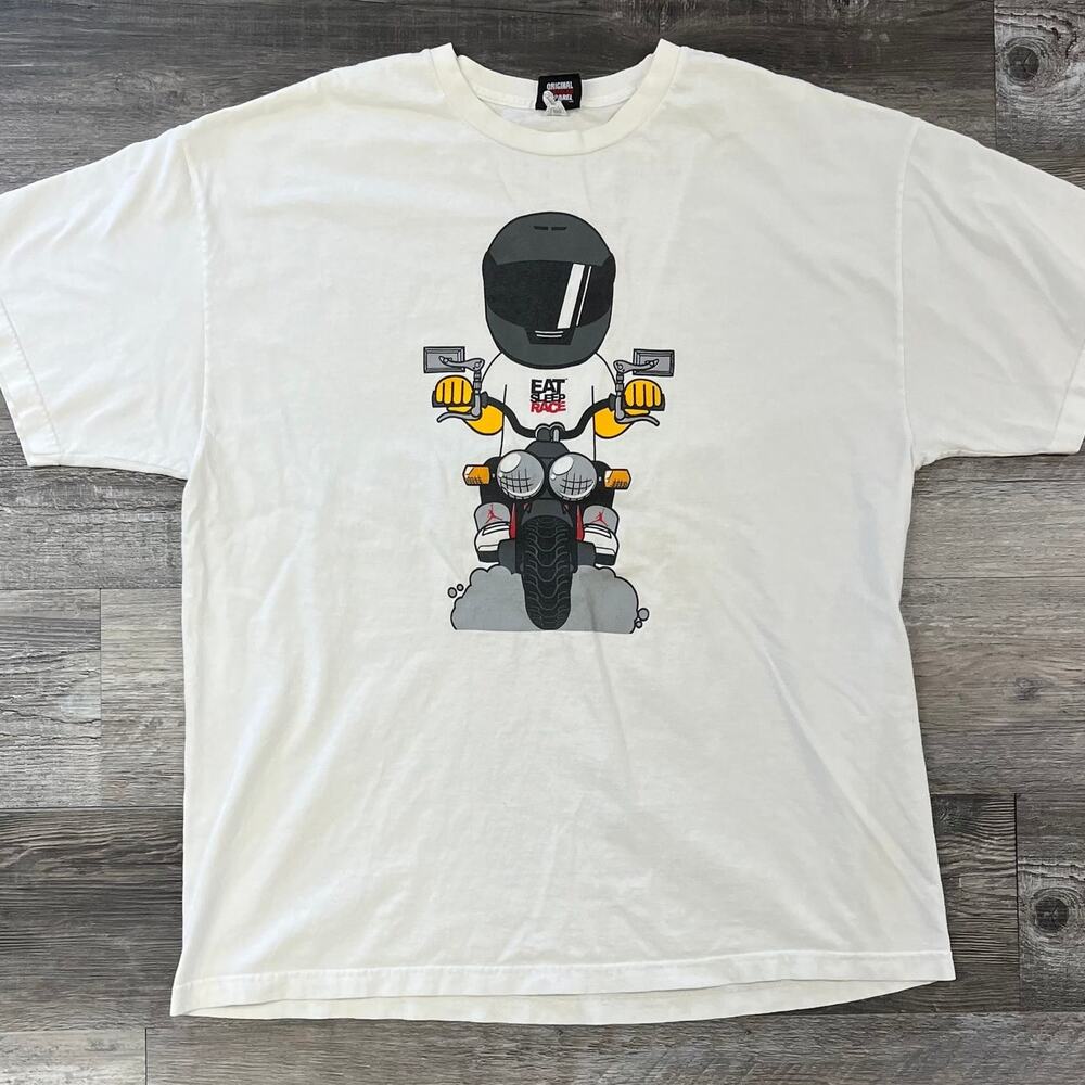 Vintage Y2k head Apparel Eat Sleep Race Mens XL Single Stitch T-Shirt Motorcycle